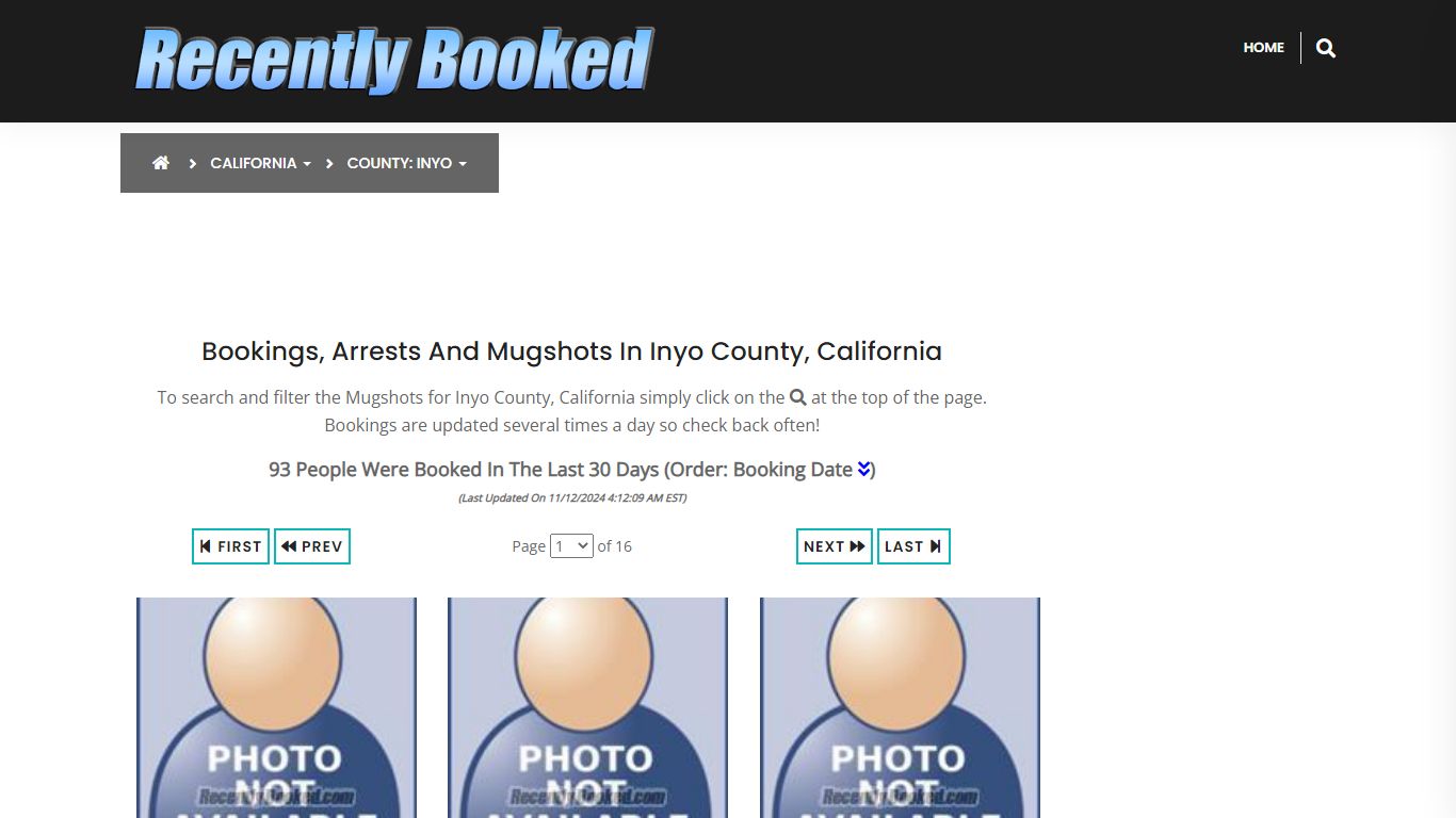 Bookings, Arrests and Mugshots in Inyo County, California - Recently Booked