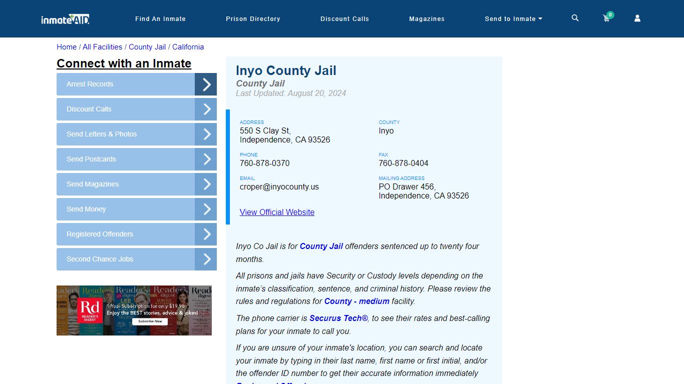 Inyo County Jail - Inmate Locator