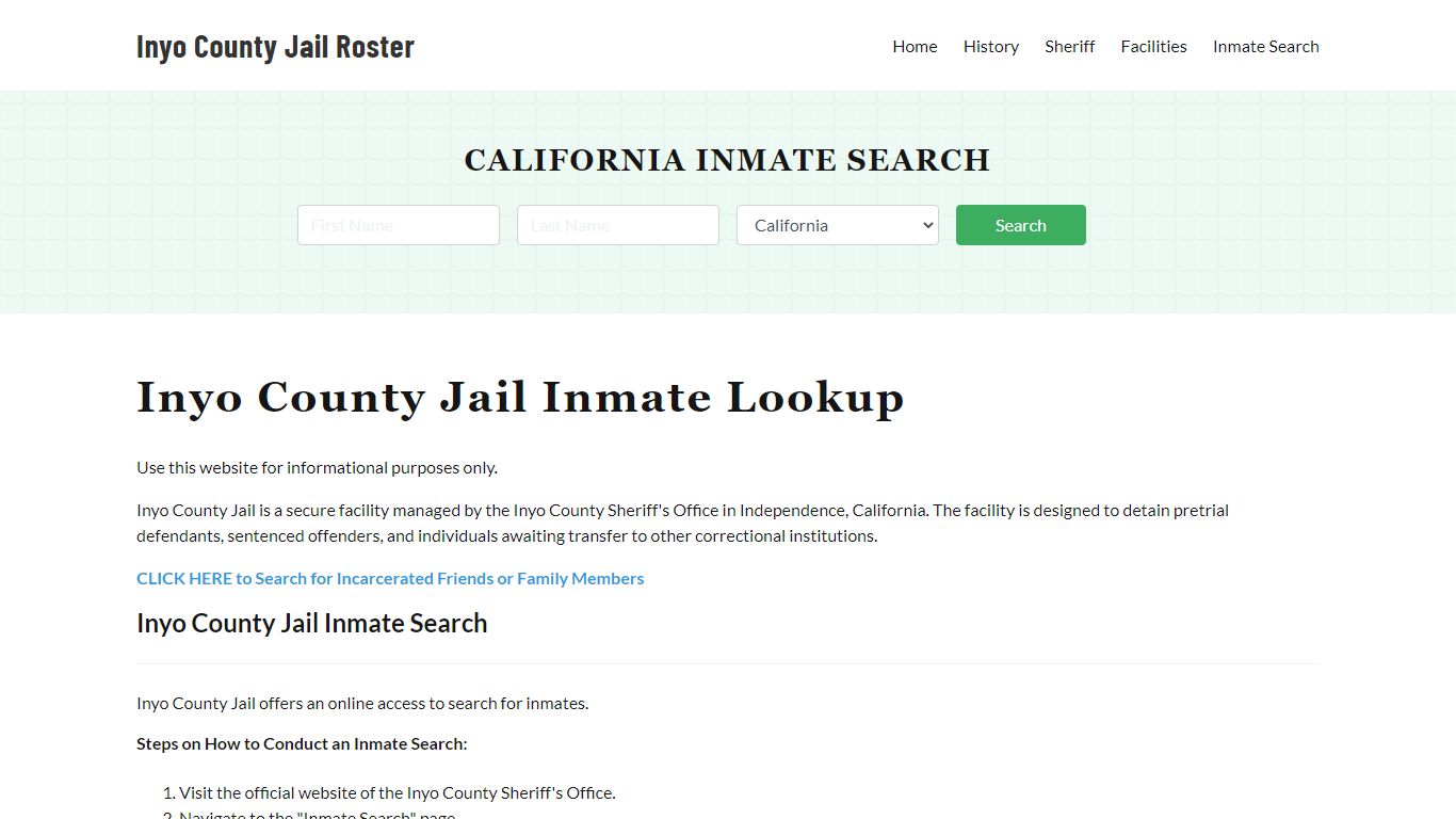 Inyo County Jail Roster Lookup, CA, Inmate Search